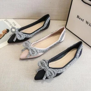 Lady Princess Bowknot Casual Flats Boat Shoes Pointy Toe Cosy Slip-On Pumps - Picture 1 of 26