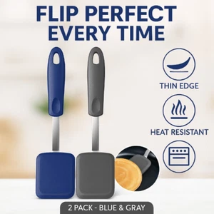 Mini Silicone Spatula Turner Set 2 Pack Nonstick Heat Resistant Flipper Tool - Picture 1 of 8