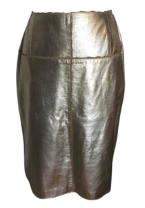 CHANEL 2000 Golden Leather Goatskin Skirt Sz. 42 (M) - Picture 1 of 8