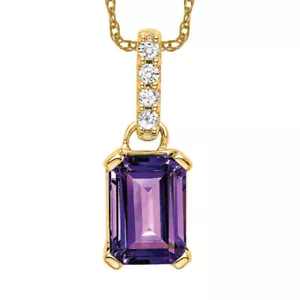 14K Solid Yellow Gold Amethyst Diamond Necklace - Picture 1 of 12