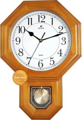 JUSTIME Regulator Schoolhouse Solid Wood Pendulum Wall Clock Westminster Chime - Image 1 of 4