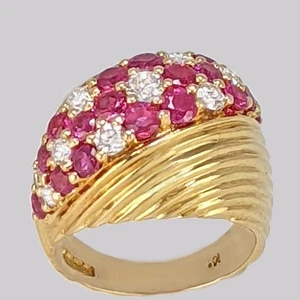 Vintage Kutchinsky Bombé Ring Diamond & Ruby 18ct Gold Cocktail Ring London 1958 - Picture 1 of 11