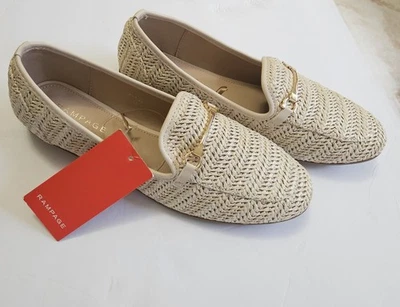 Rampage 女式米色拉菲亚乐福鞋带金色五金上衣,10 码 — 第 1/4 张图片