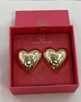 House of Harlow 1960 Stud Earrings Puffy Gold Heart Chunky Bold Style 3D - Image 1 of 3