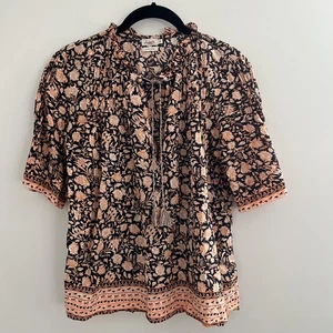 Faherty Top Womens Small Boho Floral Tassel Cottagecore Peasant Prairie Fall - Picture 1 of 13