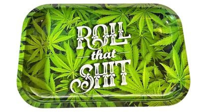 EVERYDAY SMOKING Roll That Sh*t Green Metal Rolling Tray Large 28x18cm Gift For Rollers