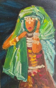 Frauenportrait Ölmalerei 10x15 cm Moderne Kunst Ölgemälde auf Leinwandgewebe - Bild 1 von 11