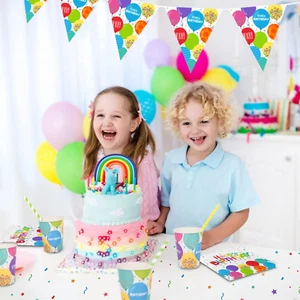Birthday Party Supplies Disposable Paper Plates Napkins Cups Tablecloth and B... - Picture 1 of 1