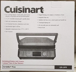 Plancha eléctrica Cuisinart GR-5FR LDC pulida, acero - nueva restaurada de fábrica - Imagen 1 de 1