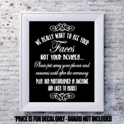 wedding decal unplugged ceremony no photos vinyl sign mirror chalk board sticker - Image 1 of 2