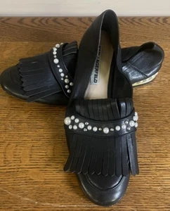 Preowned Womens Karl Lagerfeld Jeweled Leather Loafers Sz 8.5 - Picture 1 of 12