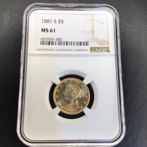 1881-S Liberty Gold Half Eagle $5 Coin NGC MS61 - Scarcer in Mint State Cover