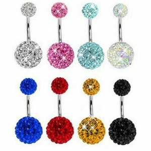 Shamballa Belly Bar Shamballa Navel Multi Crystal Ferido 8/10/12mm Double Gem  - Picture 1 of 9