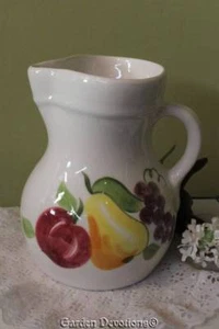 Fruit Juice Pitcher Breakfast Apple Pear Grape 8 inch Vintage Stoneware - Picture 1 of 5