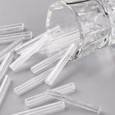 Glasperlen Stiftperlen Perlen Schmuckperlen Zylinder TRANSPARENT 28x3mm 20 Stück - Bild 1 von 3