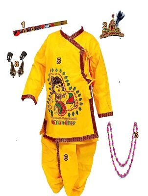 Vestido Krishna para bebé niño niños Dhoti, collar y pendientes, Mukut, Bansuri us Foto 1 de 4
