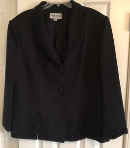 John Meyer Black Blazer Beaded On Collar, Sleeves & Hem 2 Slits In Front 20W - Picture 1 of 15
