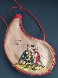 Vintage Suede Leather Bota Bag/Flask Spanish Matador w/Strap