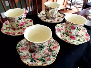 "Special Place" Espresso Cups w/Saucers Set of 4 Colorful Floral Prints NWOT - Picture 1 of 15