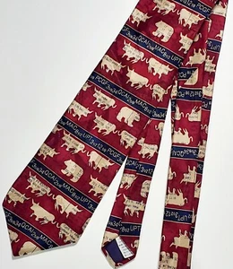 Stockbroker Bull Bear Mens Necktie 1995 Ralph Marlin Silk Red Blue - Picture 1 of 9