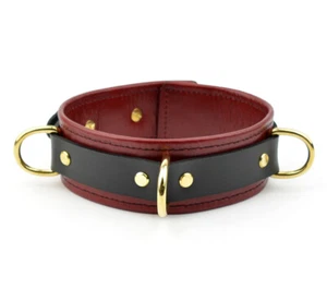Leather Handcrafted Collar Scarlet Red & Gold Handcrafted Stunning Col33ScRdGld - Picture 1 of 4