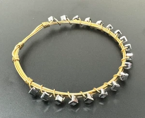 Handmade Bracelet Black Cube Jewelry Acrylic Wire Fashion Gold Color Bangle 2.5" - Picture 1 of 2