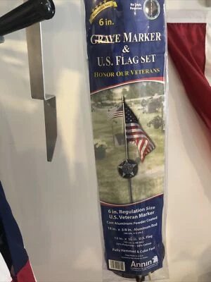 Juego de marcadores y banderas de tumbas para veteranos de EE. UU. Annin aluminio fundido 100 % hecho en EE. UU. Foto 1 de 4