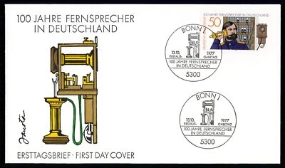 GERMANY FDC 1977 100 YEARS OF THE TELEPHONE FIRST DAY COVER xa32 - Image 1 of 2
