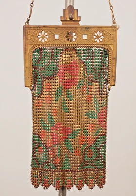 Cartera Antigua de Colección Años 20 Malla Esmaltada Aleta Dorado Verde Rojo Color Años 20 De Colección Foto 1 de 4