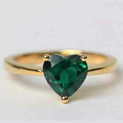 2Ct Heart Cut Natural Emerald Solitaire Engagement Ring 14k Yellow Gold Plated - Image 1 of 4