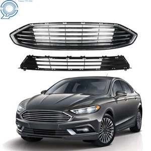 For 2017 2018 Ford Fusion Front Bumper Upper & Lower Grille Assembly Chrome - Picture 1 of 24