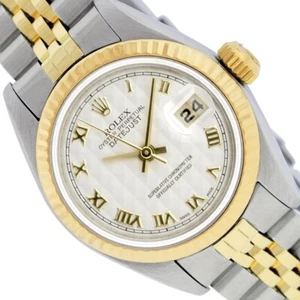 Rolex Ladies Quickset Datejust 18K Two Tone White Pyramid Roman Dial Wristwatch - Picture 1 of 9