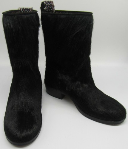 Stivali Chanel capelli pony neri in pelle tweed cc medaglione taglia 39 5