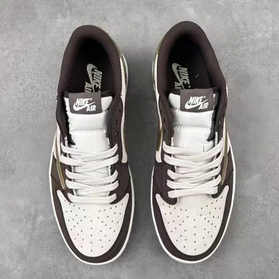 Повседневные мужские часы Travis Scott x Air Jordan 1 низкие оригинальные коричневые белое золото обратный свуш - Изображение 1 из 4