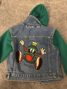 Kids Vintage 90s Marvin The Martian Jean Jacket /Hoodie - Picture 1 of 10