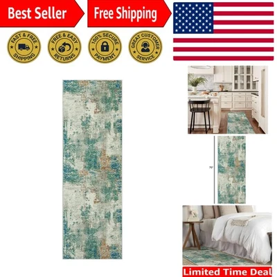 Alfombra de corredor abstracta de lujo verde/gris 2x6 - antideslizante, suave y fácil de mantener Foto 1 de 4