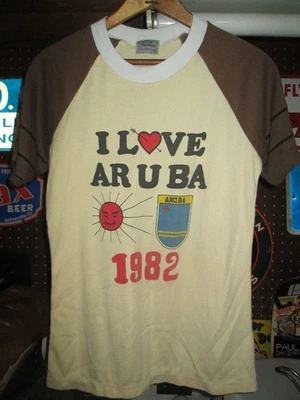 Camiseta 2 Tonos Manga Corta Raglán De Colección Años 80 1982 I LOVE ARUBA Timbre S/M Foto 1 de 4