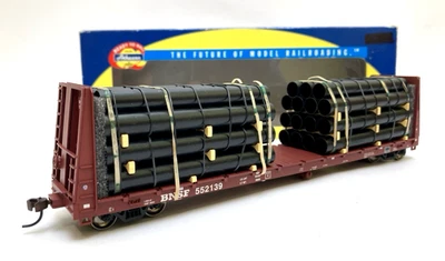 Athearn RTR 92703 HO BNSF 60' Bulkhead Flatcar - Loaded #552139 - FAST SHIP! - Image 1 of 4