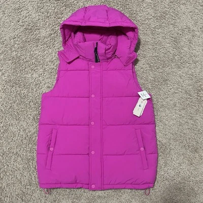 BCBGeneration Vest Womens Small Deep Pink BCBG Puffer Hooded Eco Friendly - Image 1 of 4