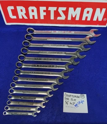 CRAFTSMAN 12pt SAE Combination Wrench Set 1/4" to 1"  -NO SKIPS- (14 pieces) USA Foto 1 de 4