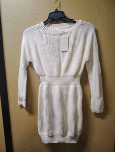 Equipment Femme Luxe Blanco Punto Suéter Vestido Manga Larga Reino Unido Nuevo con Etiquetas - Imagen 1 de 11