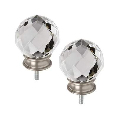 2-Pack Faceted Crystal Curtain Rod Finials – Brushed Nickel Acrylic Set - Image 1 of 4