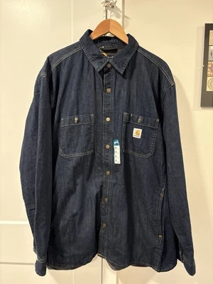 Carhartt Relaxed Fit Denim Fleece Lined Snap-Front Shirt Jacket Men's Size 2XL - Image 1 of 4