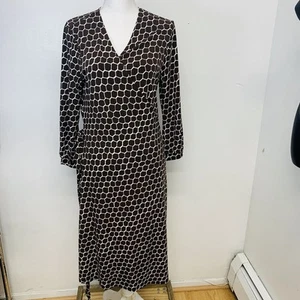 Anne Klein Wrap Dress Large Brown Abstract Stretch Knit Below Knee Career Casual - Picture 1 of 7