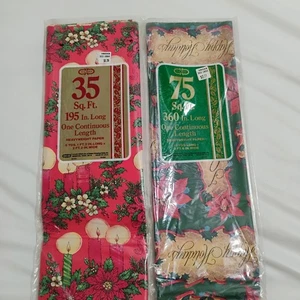  Vintage Cleo Flat Christmas Gift Wrap 35 Sq Ft And 75 Sq Ft Candle Print + Joy  - Picture 1 of 7