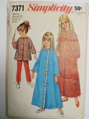 Simplicity 7371 Robe Long Housecoat Pants Top Sewing Pattern Girls 4 4T VTG Cut - Image 1 of 4