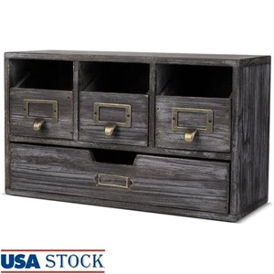 Wooden Desk Organizer Storage Drawers Compact Apothecary Cabinet Vintage Charm - Picture 1 of 24