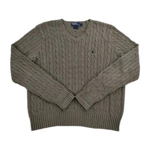 Vtg Polo By Ralph Lauren Mens Size Large Sage Green Cable Knit Fisherman Sweater - Afbeelding 1 van 5