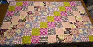 46"x37" Patchwork Blanket Multi Color Front With Purple Back - Picture 1 of 5