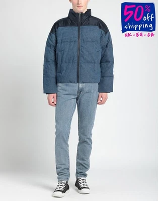 WRANGLER Denim Down Puffer Jacket Size L Blue Quilted Logo - Image 1 of 4